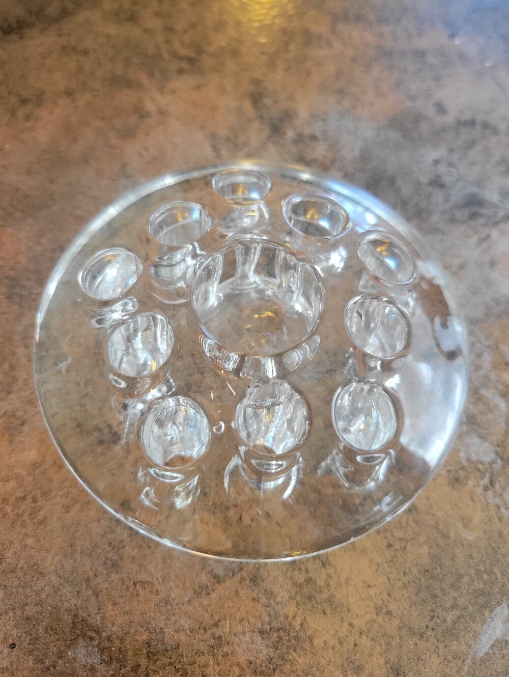 Vintage Clear Glass Flower Frog Bud Vase Insert. Approx 3" Across